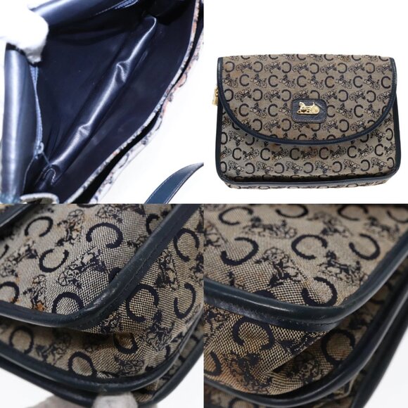CELINE C Sulky Shoulder Bag Canvas Navy Gold Auth 92833 - Picture 12 of 14